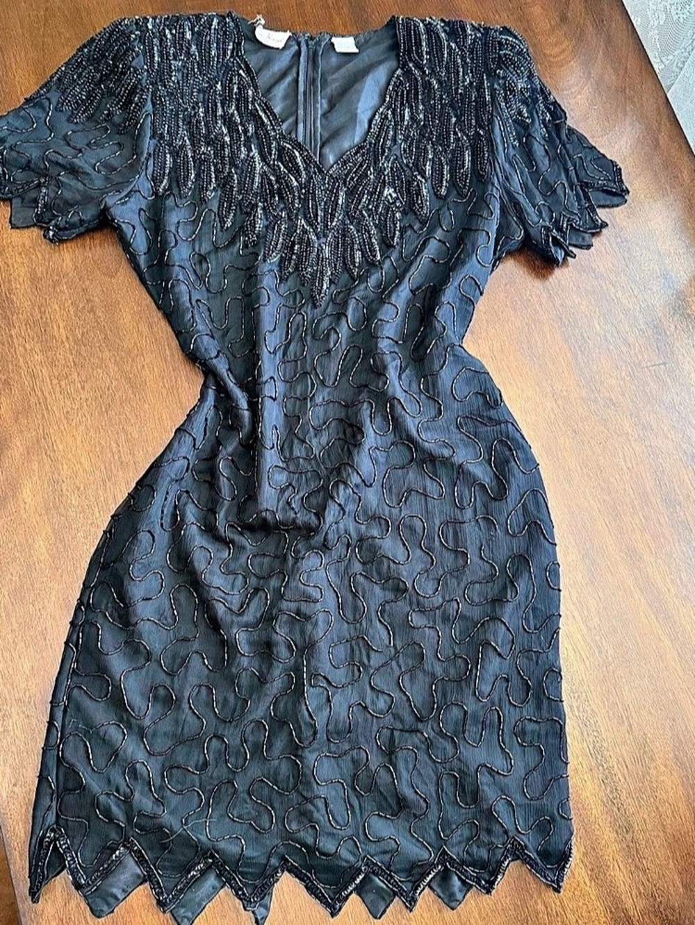 Lawrence Kazar Black Beaded Mini Dress